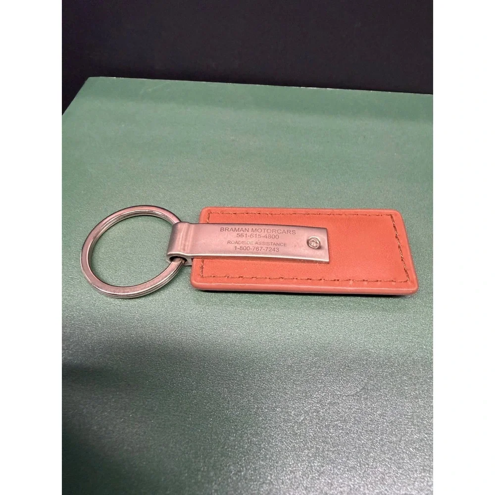 Porsche Leather Keychain Tan Braman Motorcars Metal Logo Key Fob Accessory